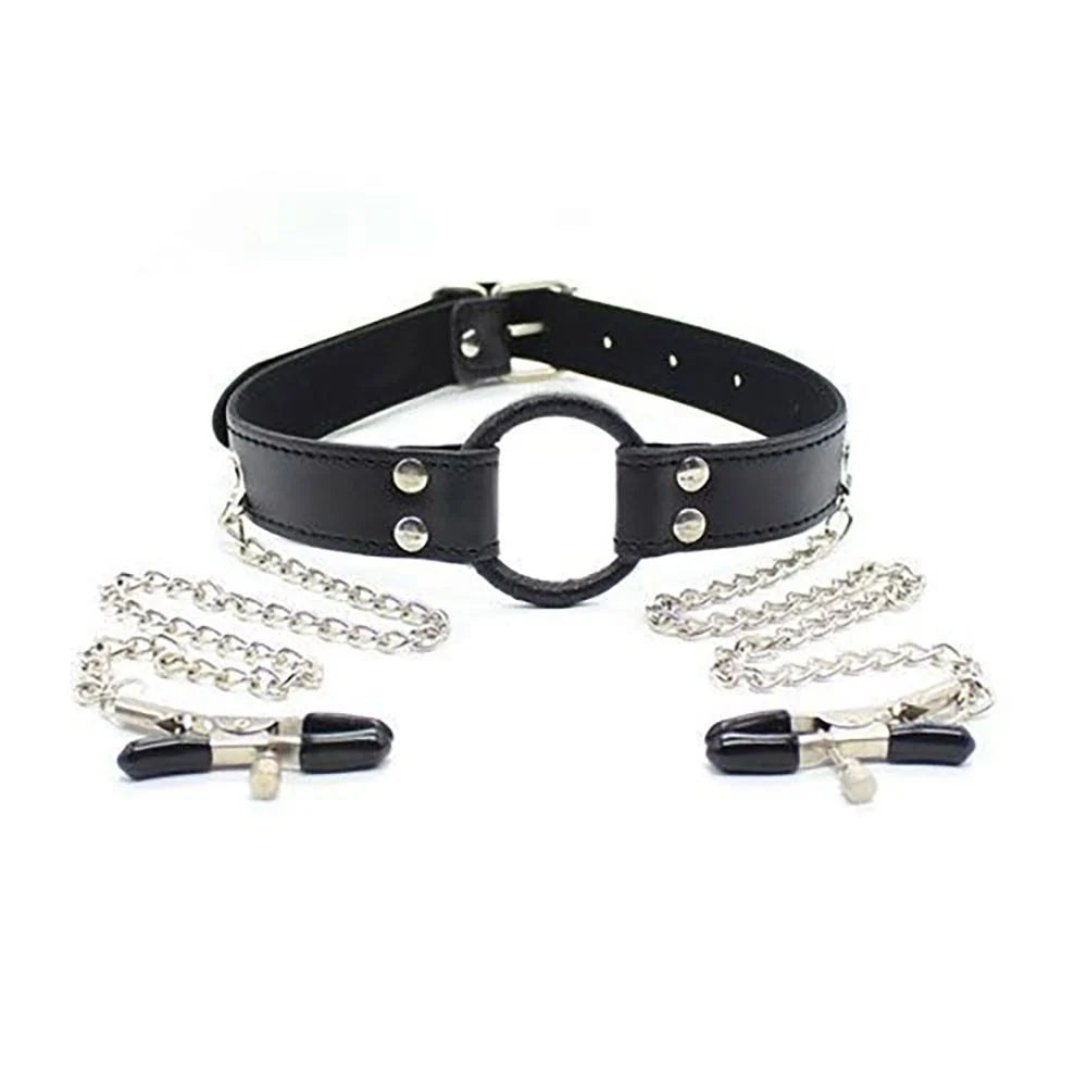 Toyz4Lovers Ring Gag + Nipples Clamps