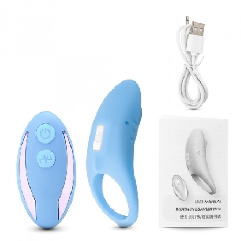 Remote Control 9 Speeds Blue Color Silicone Cock Ring