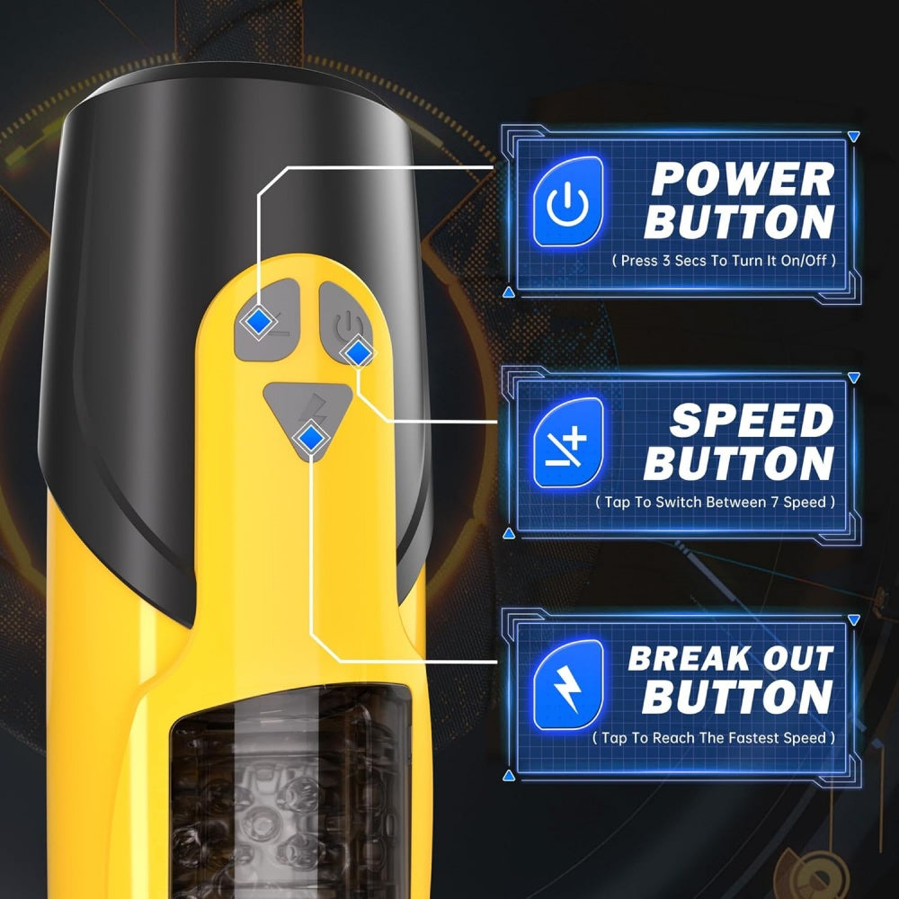 7-Speed Black & Yellow App-Controlled Rechargeable Masturbator