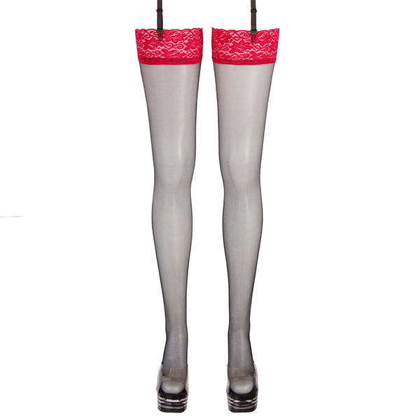Чулки Cottelli Legwear с красным кружевом 3