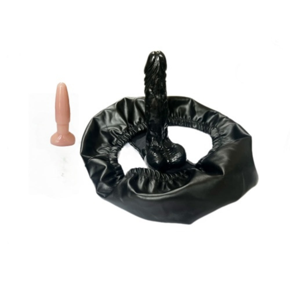 Black Wearable Strap-On Harness with Realistic Dildo and Butt Plug