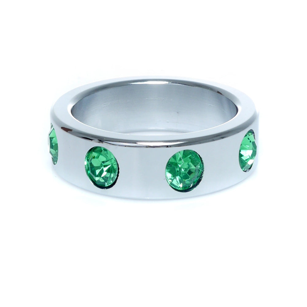 Metal Cock Ring with Green Diamonds Large