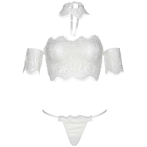 Leg Avenue Lace top with choker and thong White M/L