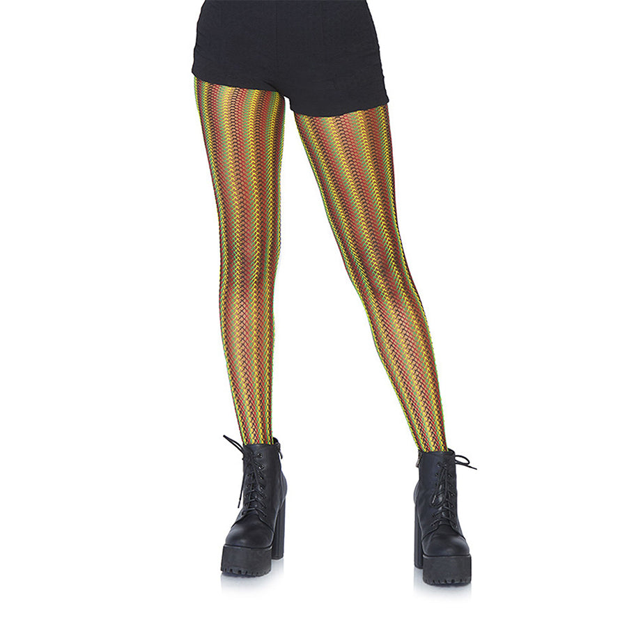 Leg Avenue Rasta striped fishnet tights