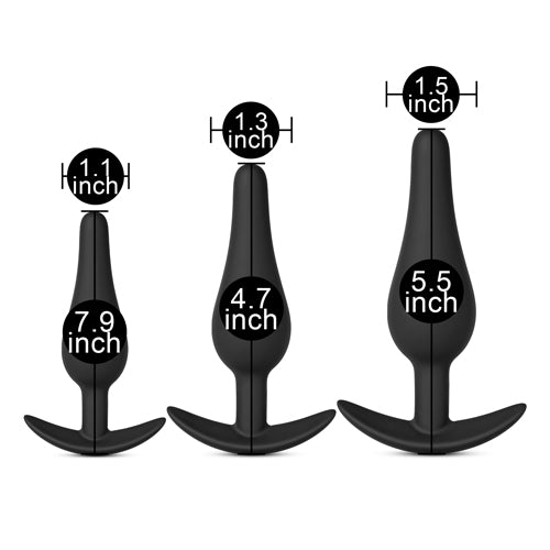 3 Pcs Black Color Silicone Butt Plug Set