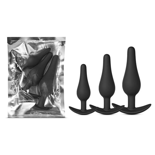 3 Pcs Black Color Silicone Butt Plug Set