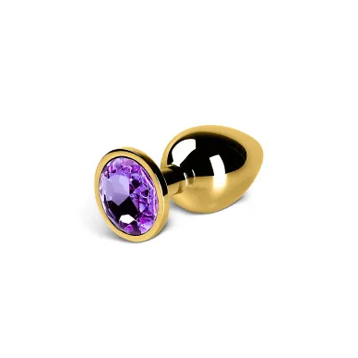 Medium Golden Metallic Anal Plug with Purple Gem