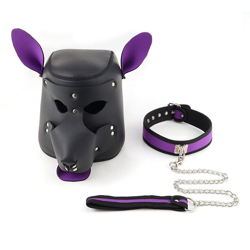 Bondage Puppy Hood with Leash Purple