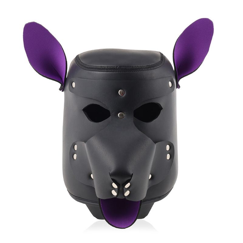 Bondage Puppy Hood with Leash Purple