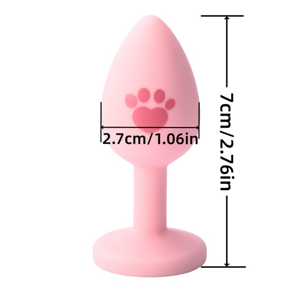 7 Cm Cat Paw Design Pink Silicone Anal Plug with Pink Gem Base