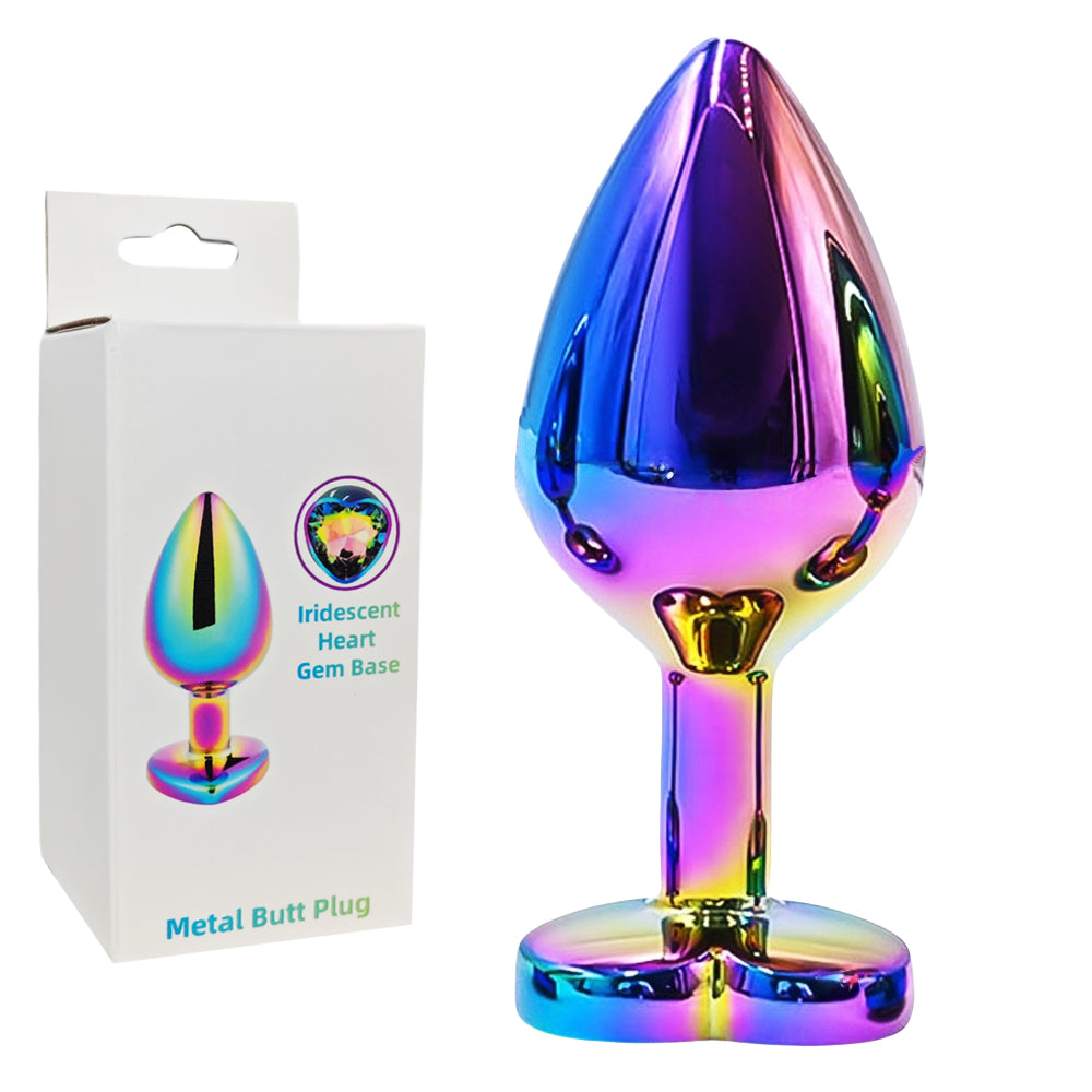 7 Cm Rainbow Metal Butt Plug with Heart-Shaped Base