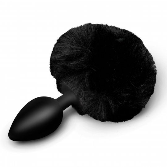 Black Silicone Anal Plug with Black Artificial Fur Tail