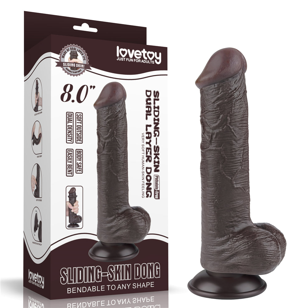 8'' Sliding Skin Dual Layer Dong Black