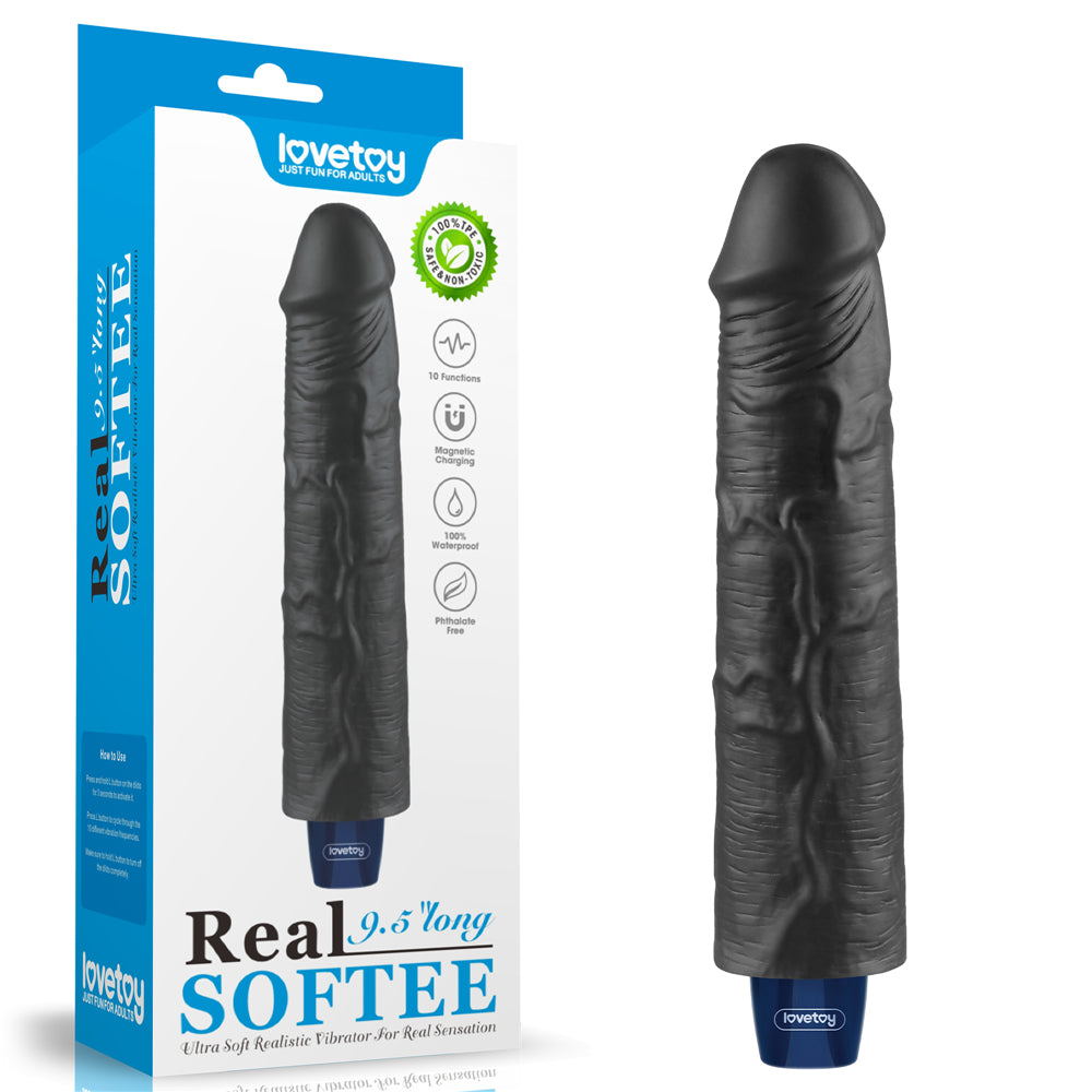 9.5" Real Softee Rechargeable Vibrating Dildo(Black)