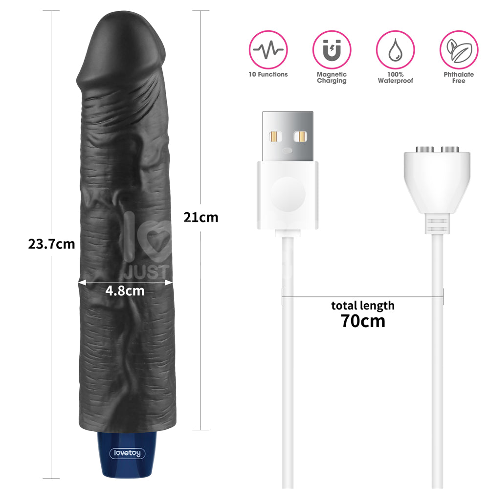 9.5" Real Softee Rechargeable Vibrating Dildo(Black)