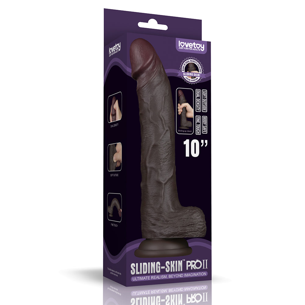 25 CM Sliding Skin Pro II Dual Layer Silicone Dong (Black)