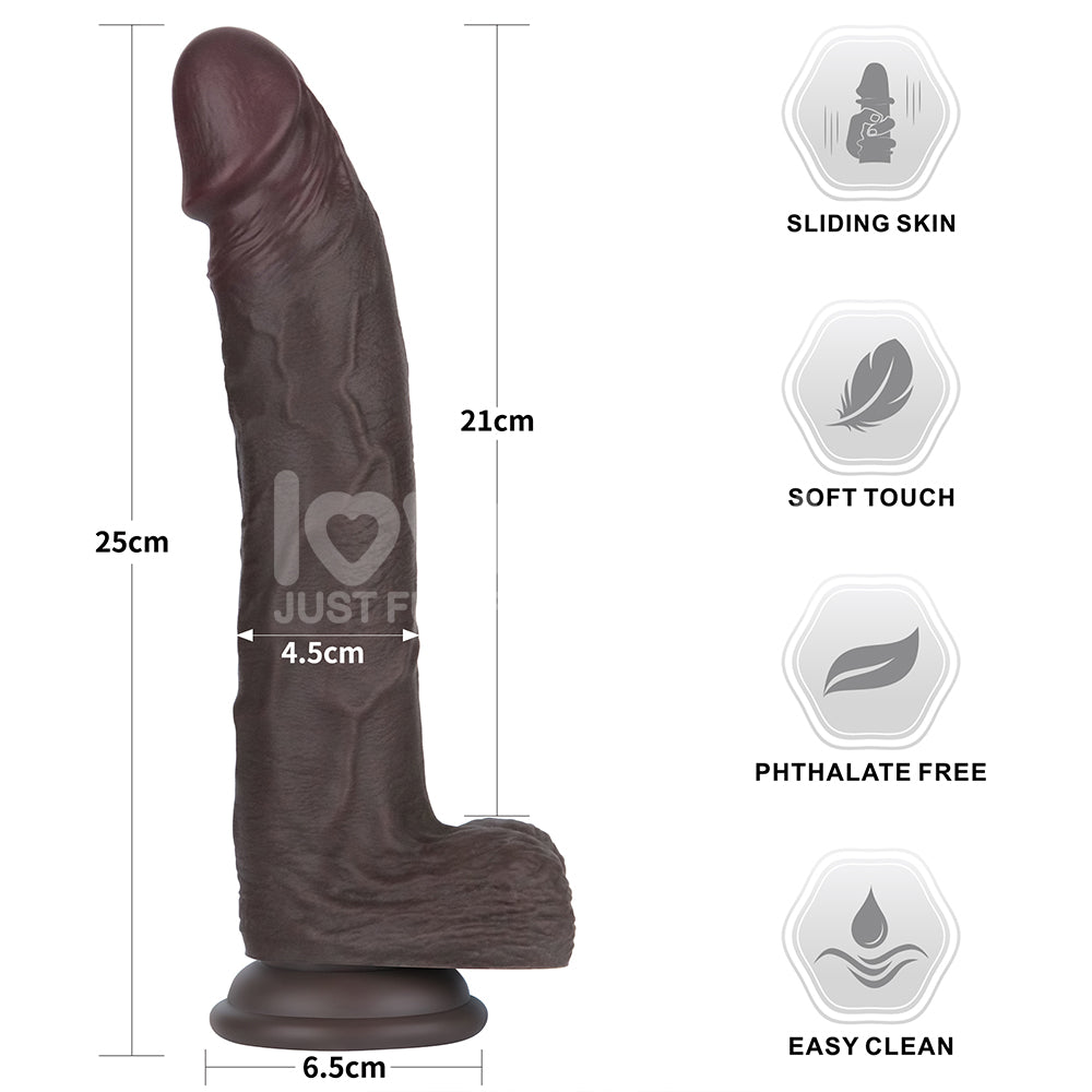 25 CM Sliding Skin Pro II Dual Layer Silicone Dong (Black)