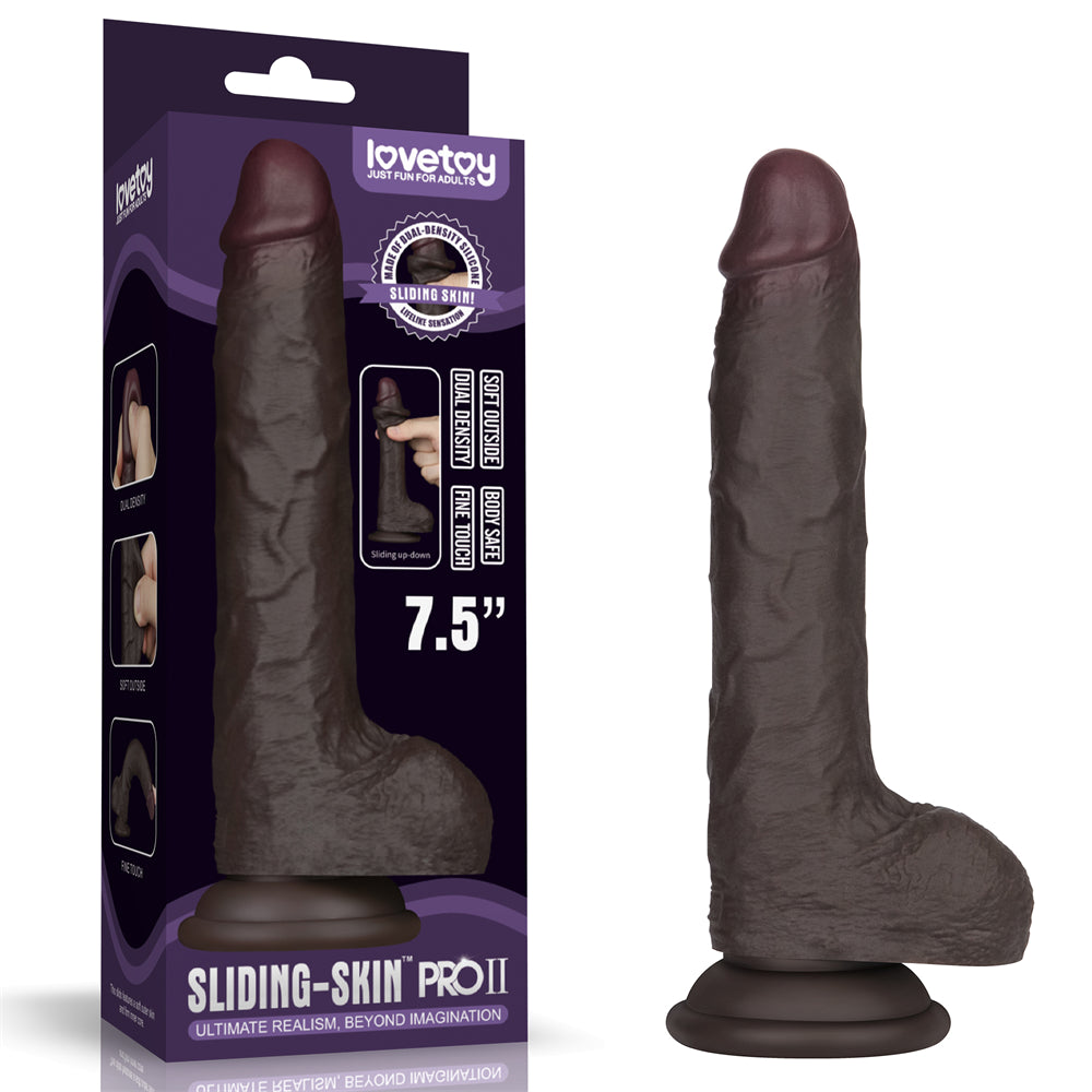 19.5 CM Sliding Skin Pro II Dual Layer Silicone Dong (Black)