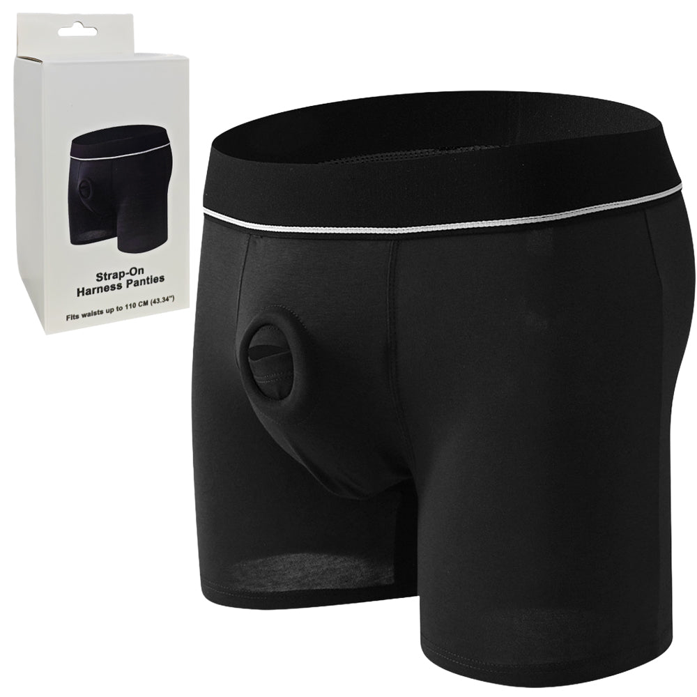 Black Adjustable Strap-On Harness Panties with O-Ring Front