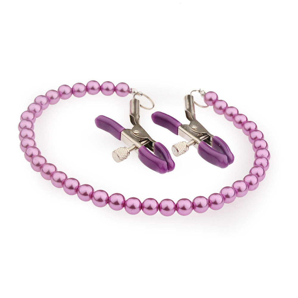 Purple Metal Nipple Clamps with Bead Chain