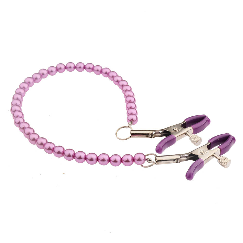 Purple Metal Nipple Clamps with Bead Chain