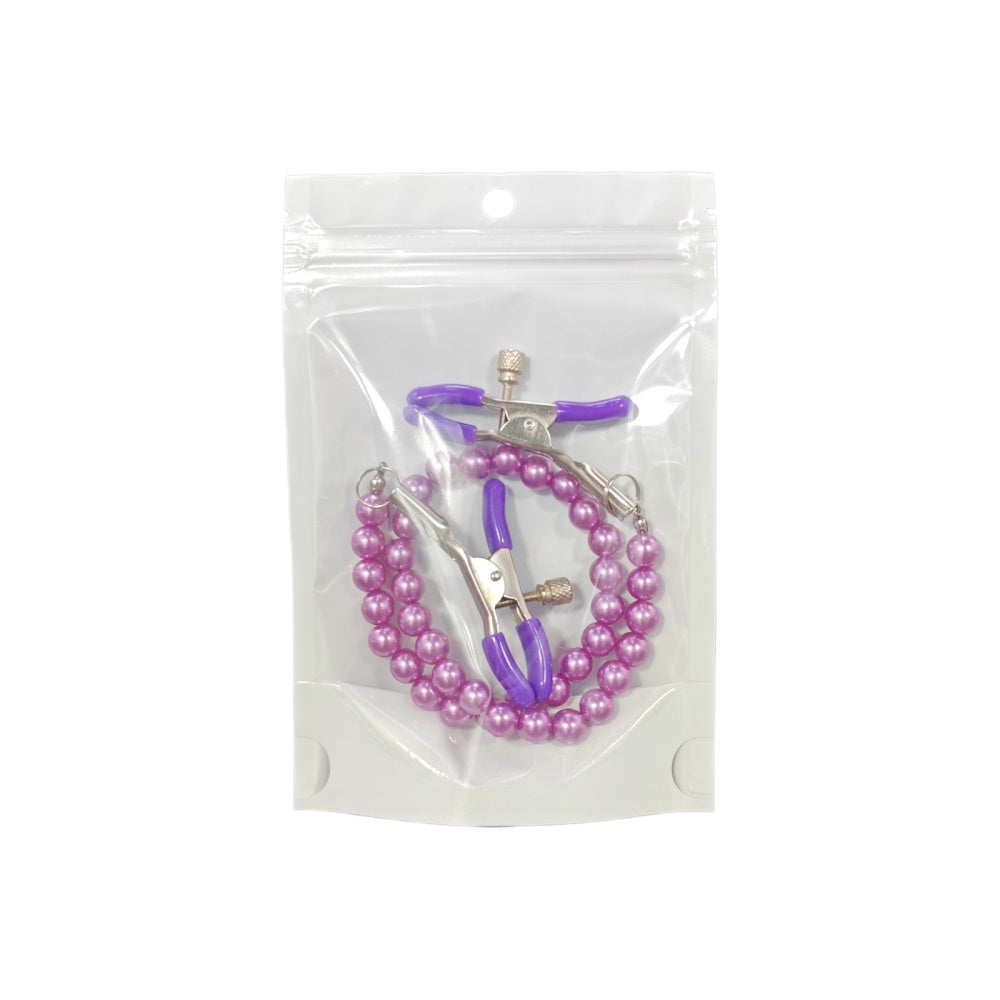Purple Metal Nipple Clamps with Bead Chain