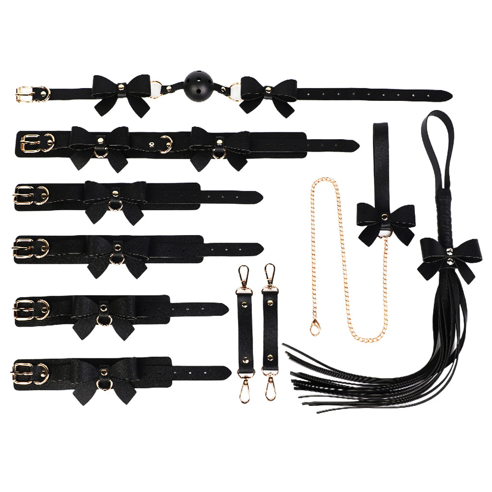 6-Piece Black BDSM Bondage Kit with Bow Design
