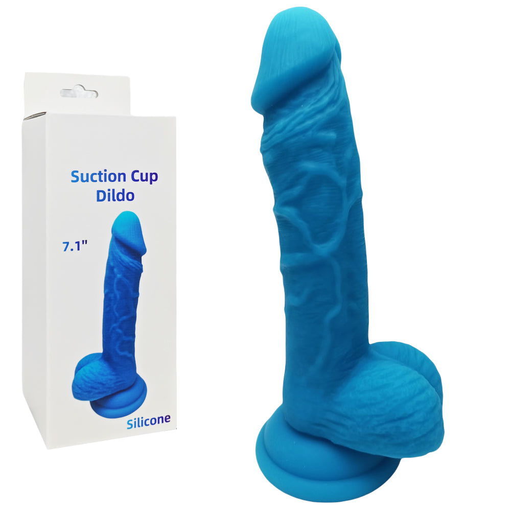 18 CM Blue Silicone Dildo with Balls and Suction Cup