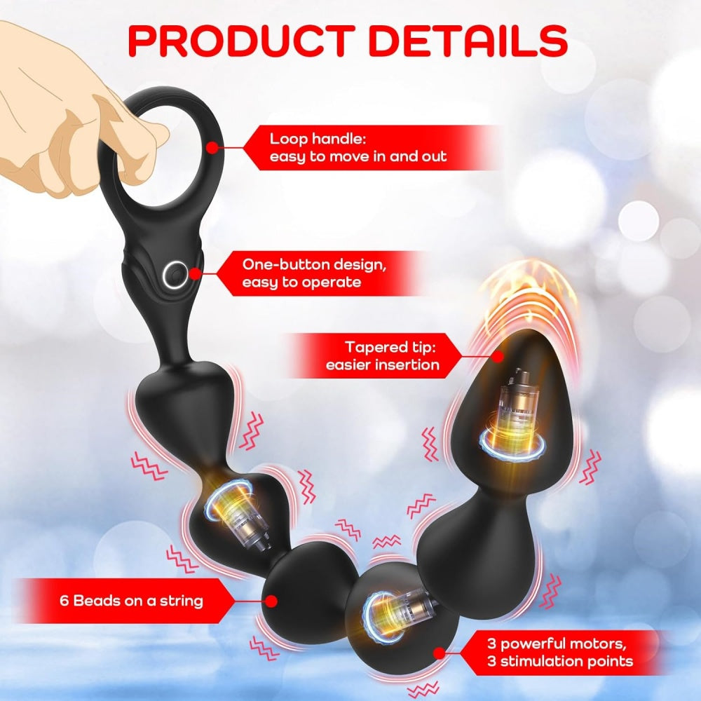 36.5 CM 10-Speed Black Rechargeable Silicone Vibrating Massagers with 3 Motors