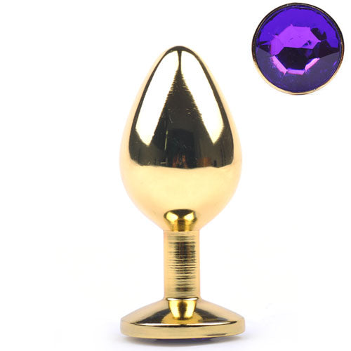 Medium Golden Metallic Anal Plug with Purple Gem