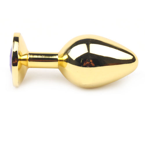 Medium Golden Metallic Anal Plug with Purple Gem