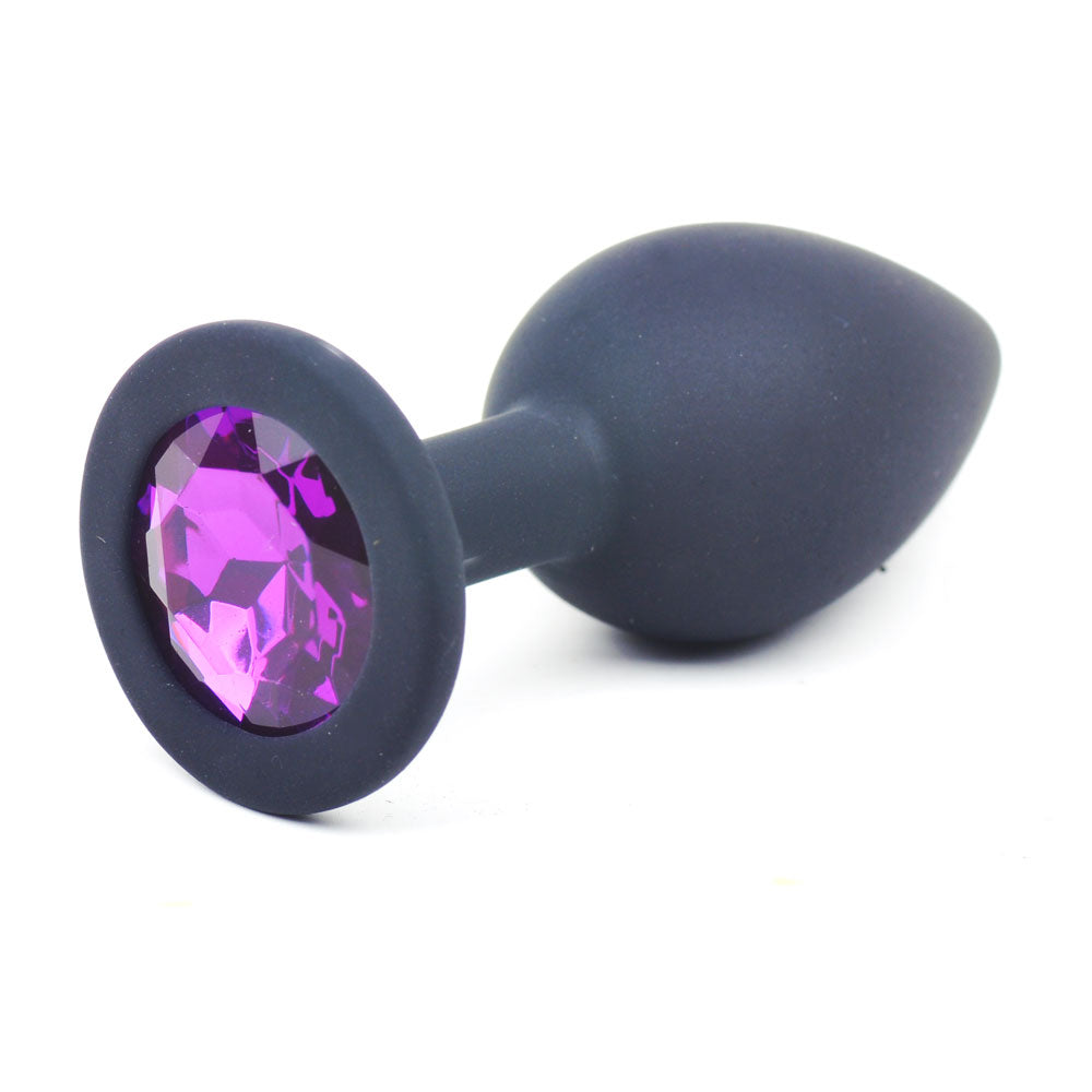 Black Small Size Silicone Anal Plug with Purple Diamond