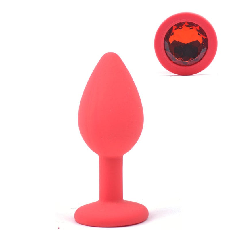 Red Small Size Silicone Anal Plug with Red Diamond