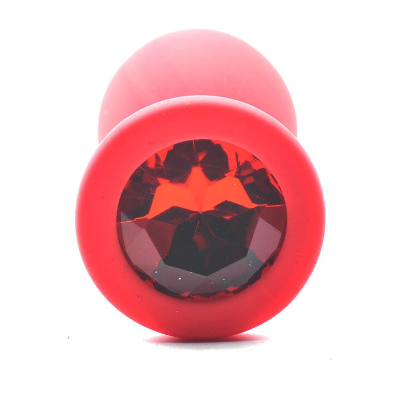 Red Small Size Silicone Anal Plug with Red Diamond