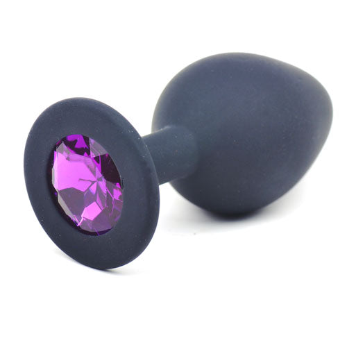 Black Medium Size Silicone Anal Plug with Purple Diamond