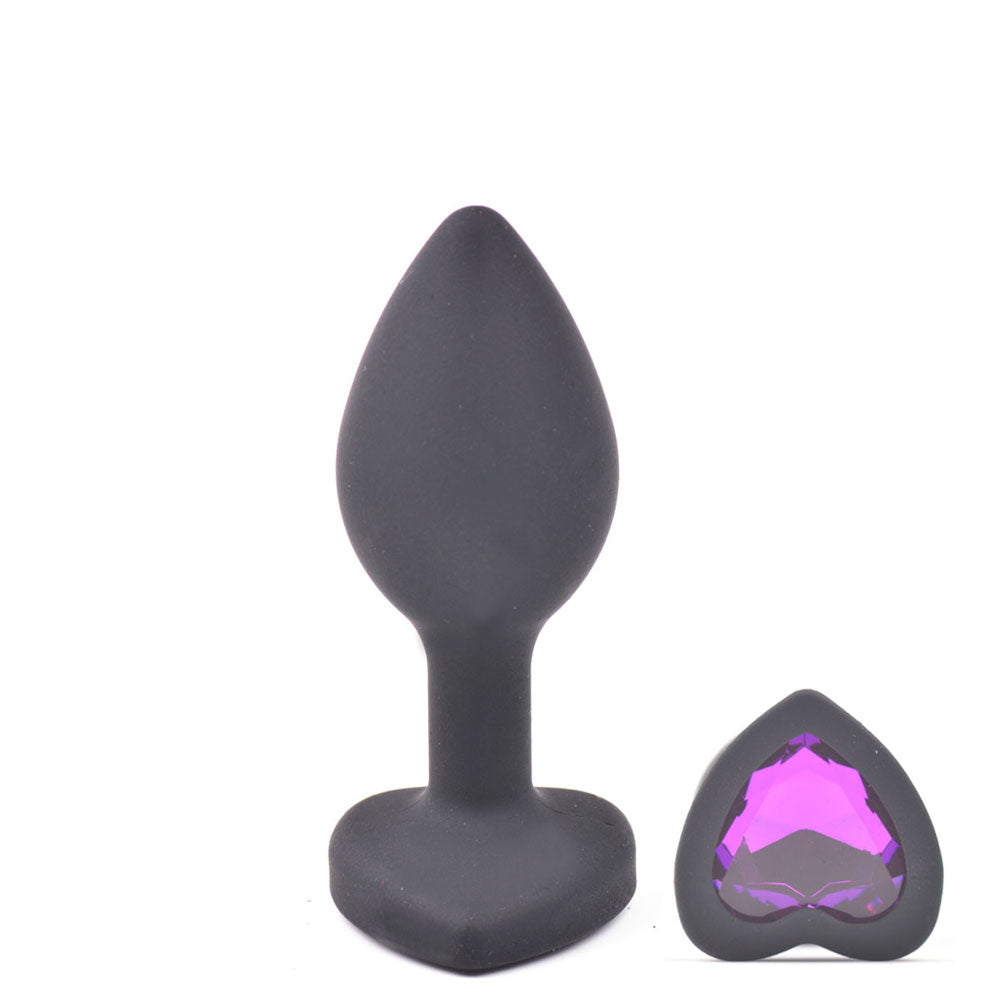 Small Size Black Color Silicone Anal Plug with Heart Shape Diamond