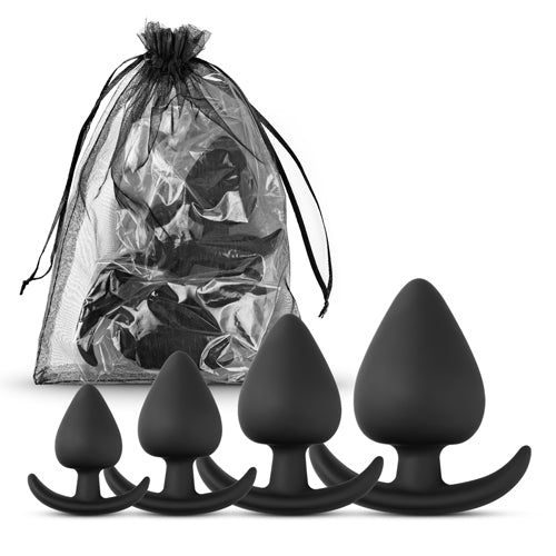 Fat Black Color Silicone Butt Plug Set ( 4 Pcs )